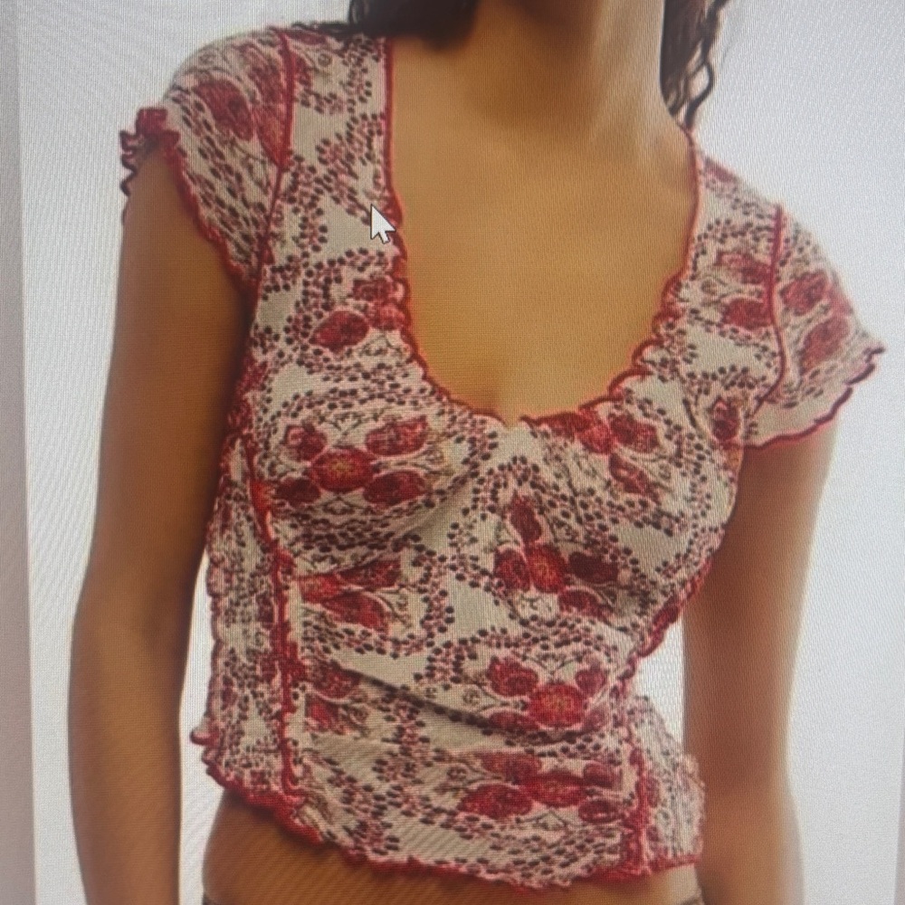 NWT Free People Cream and Red Floral Crop Top Size Medium BOHO